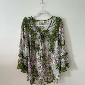 Cato Paisley Green and White Blouse